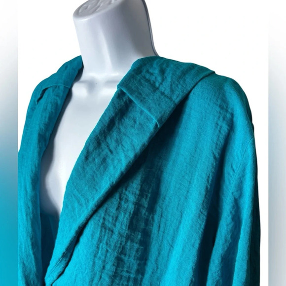 Soft Surroundings Blazer Size large Turquoise Jacket Blue Gauze Toggle Clasp - Picture 5 of 8